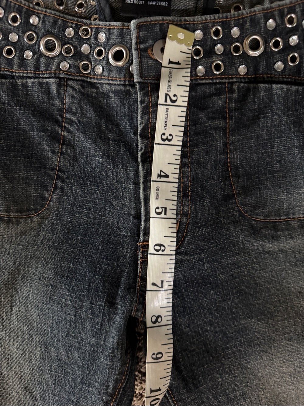 Bebe Washed Western Cowgirl Flare low rise Jeans with jewel Grommet corset Waist - Picture 8 of 9